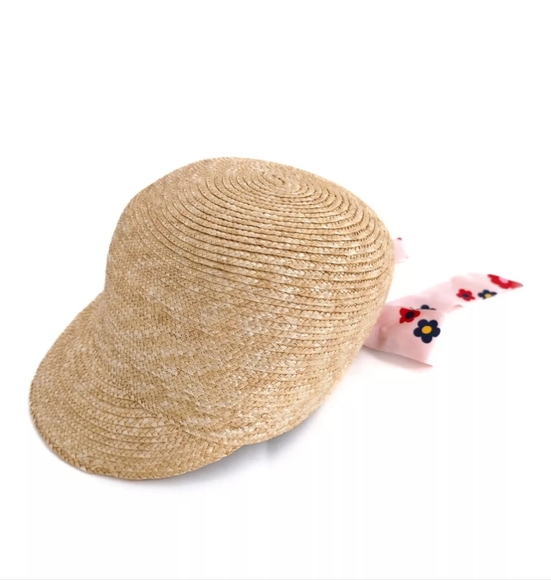 Miu Miu Accessories - Miu Miu Straw Silk Beige Hat Ribbon Flower  Pattern Cap